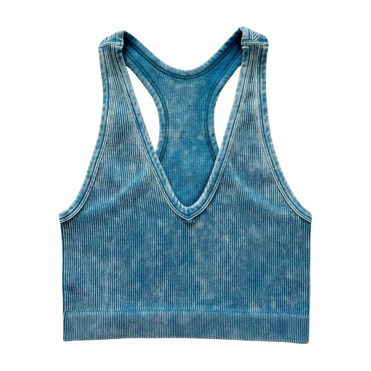 Washed Teal Ribbed Racerback Tank Top