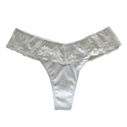White Floral Lace Ribbed Panty