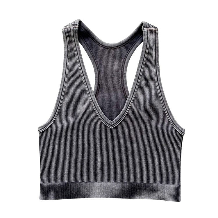 Washed Charcoal Ribbed Racerback Tank Top