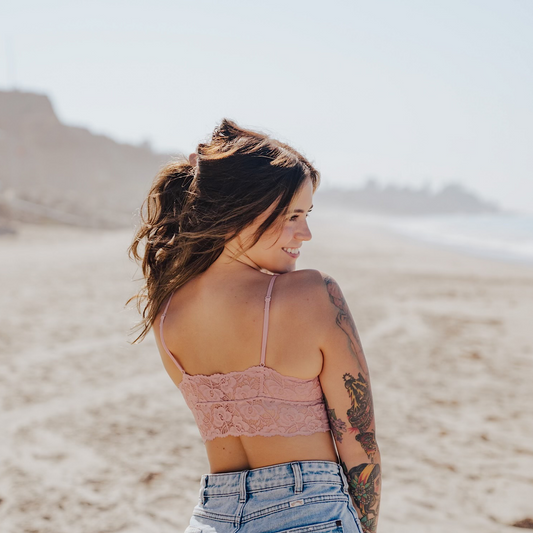 Dusty Rose Plunge Ribbed Bralette