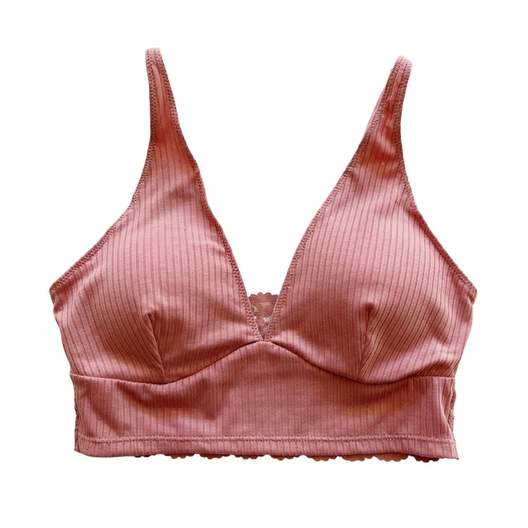 Dusty Rose Plunge Ribbed Bralette