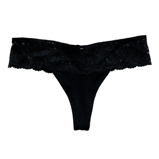 Black Floral Lace Ribbed Panty