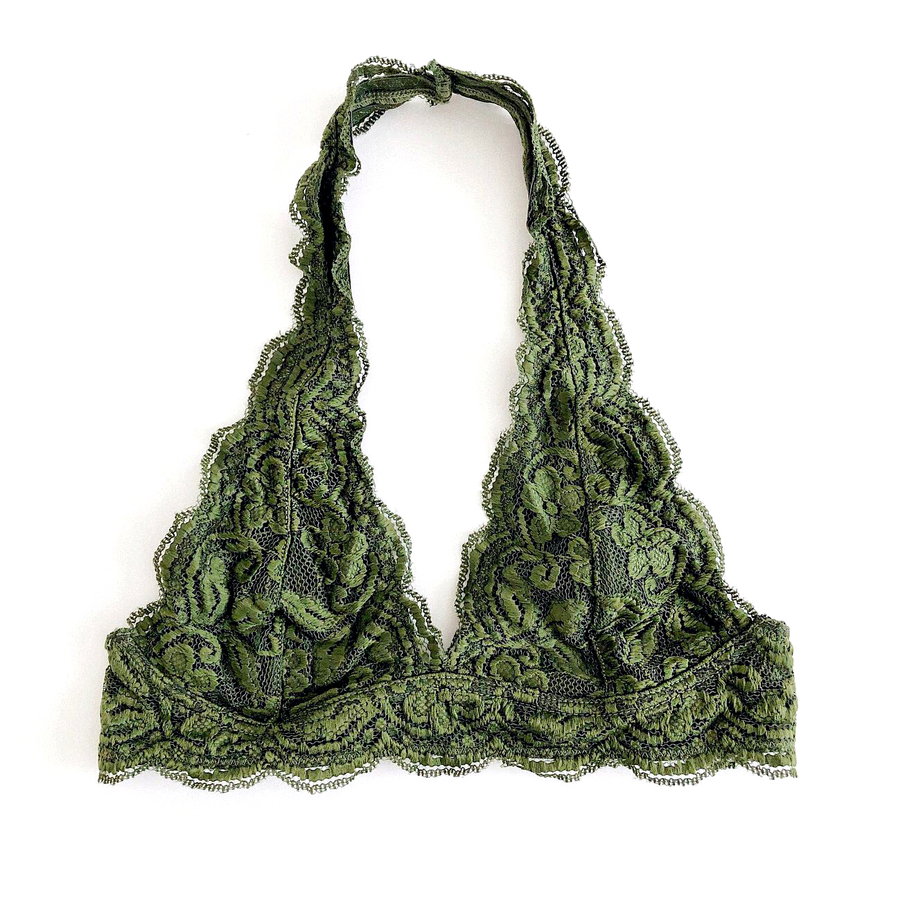 Olive Scalloped Lace Halter Bralette - 1215 Clothing