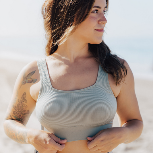 Deep Sage Square Neck Ribbed Seamless Bralette