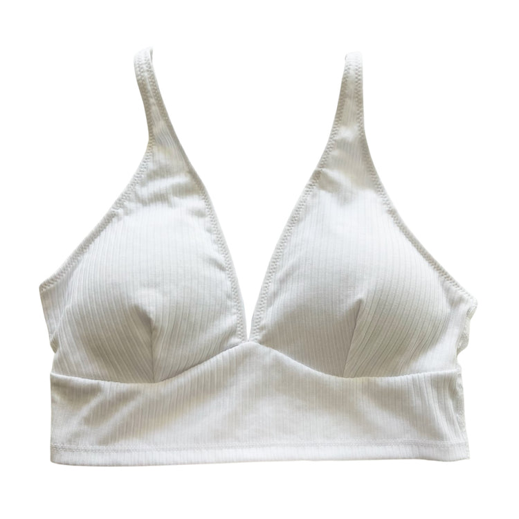 White Plunge Ribbed Bralette