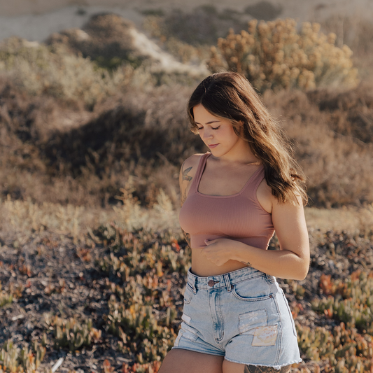 Mauve Square Neck Ribbed Seamless Bralette