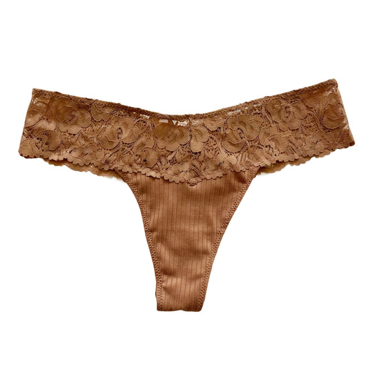 Mocha Floral Lace Ribbed Panty