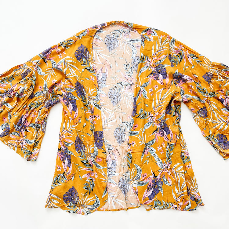 Mustard Tropical Leaves Kimono