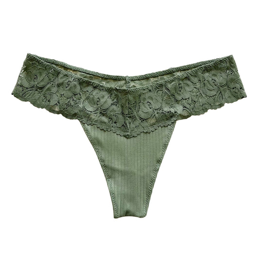 Sage Floral Lace Ribbed Panty
