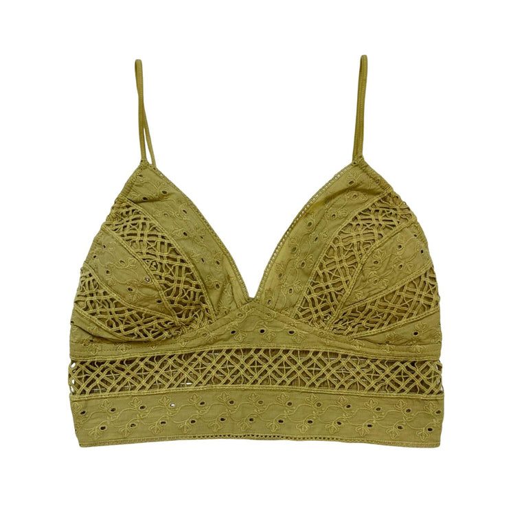 Mustard Green Embroidery Lace Bralette