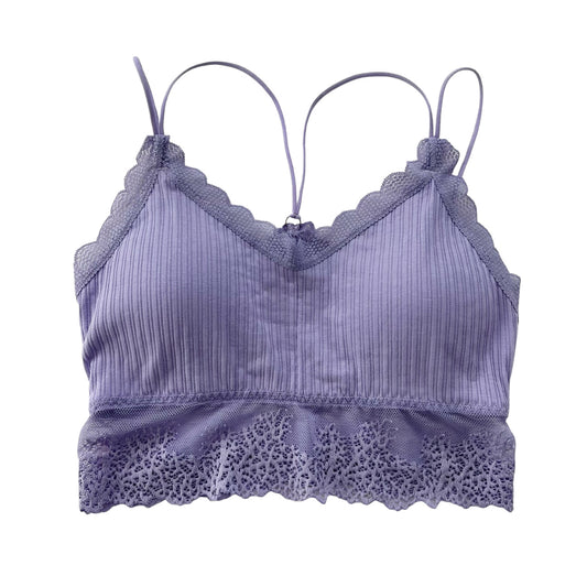 Lavender Ribbed Lace Trim Racerback Bralette