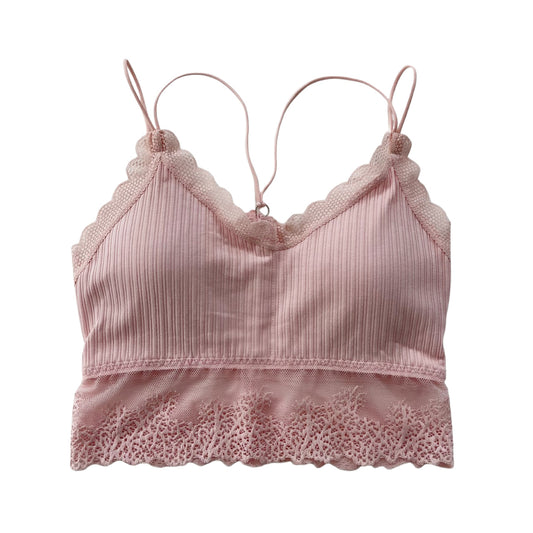 Light Pink Ribbed Lace Trim Racerback Bralette