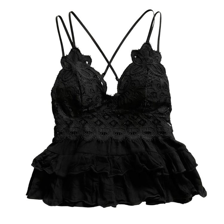 Black Lace Tank Top | Black Ruffled Top | Lani + Kei